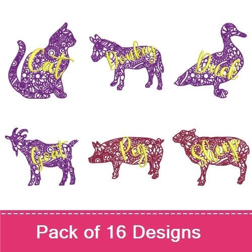 Animal Embroidery Bundle – Cat, Monkey, Duck & More (16 Designs)