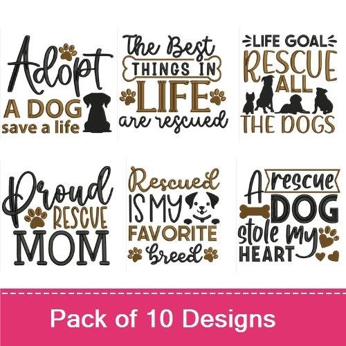 Dog Rescue Embroidery Bundle – Heartwarming Phrases (6 Designs)