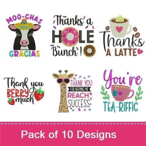 Farm Animal Thank You Puns Embroidery Designs Bundle – Llama Just Say You're Awesome, Moo-chas Gracias & More (10 Designs)