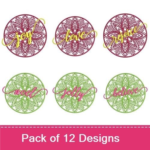 Redwork Christmas Mandala Embroidery Designs Bundle – Joy, Peace, Love & More (12 Designs)