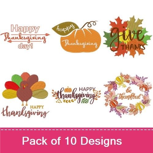 Thanksgiving Celebration Embroidery Designs Bundle – Thanksgiving Wreath, Give Thanks Text, Pumpkin & More (10 Designs)