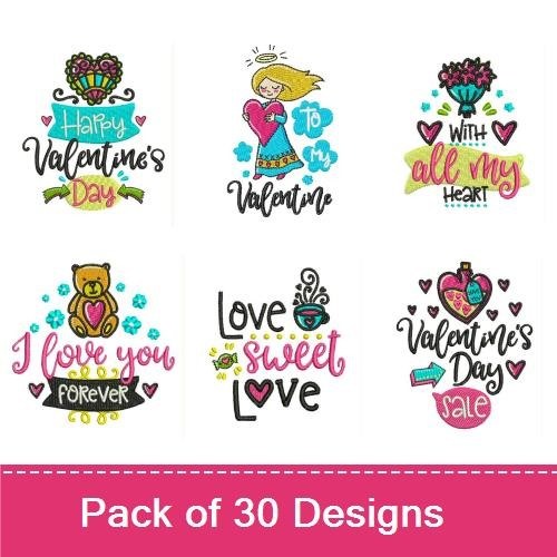 Valentine's Day Embroidery Designs Bundle – Happy Valentine's Day, Be My Valentine, Be Mine & More (30 Designs)