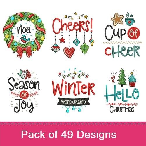 Merry Christmas & Santa Whimsical Embroidery Designs Bundle – Happy Holidays, Joy to the World, Wreath & More (49 Designs)