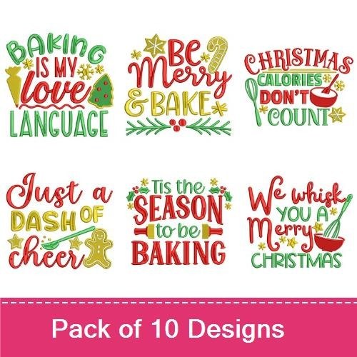 Christmas Baking Quotes Embroidery Designs Bundle – Baking Is My Love Language, Christmas Calories Don't Count, & More (10 Designs)