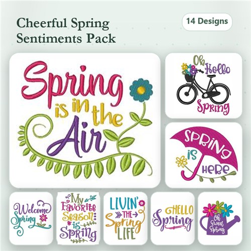 Spring Sentiments Embroidery Designs Bundle – Spring is in the Air, Oh Hello Spring, Welcome Spring & More (14 Designs)