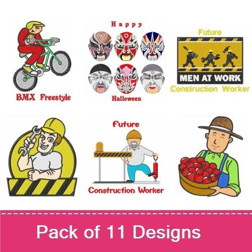 Fun Characters & Hobbies Embroidery Designs Bundle – Karate Kid, Proud Male Cheerleader, Chef with Hat & More (11 Designs)