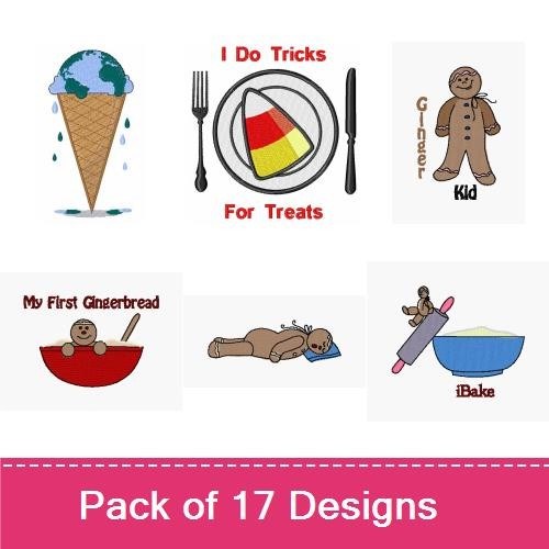 Sweet Treats and Baking Embroidery Designs Bundle – Cupcake, Donut, Gingerbread Man & More (17 Designs)