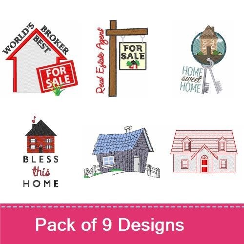 Real Estate and Home Embroidery Designs Bundle – Real Estate Agent Sign, For Sale Sign, Home Sweet Home & More (9 Designs)