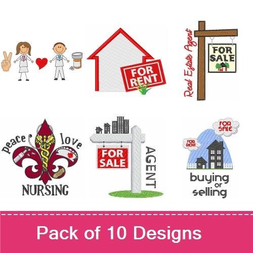 Real Estate and Home Life Embroidery Designs Bundle – For Sale Sign, City Skyline, Home is Where Your Heart Is & More (10 Designs)
