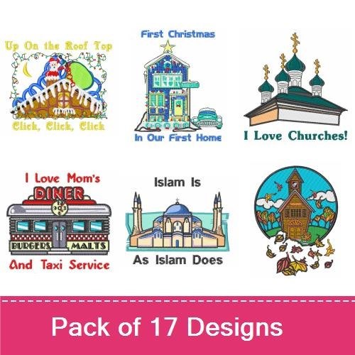 Real Estate and Home Life Embroidery Designs Bundle – For Sale Sign with Sold, Small Town, Beautiful House & More (17 Designs)