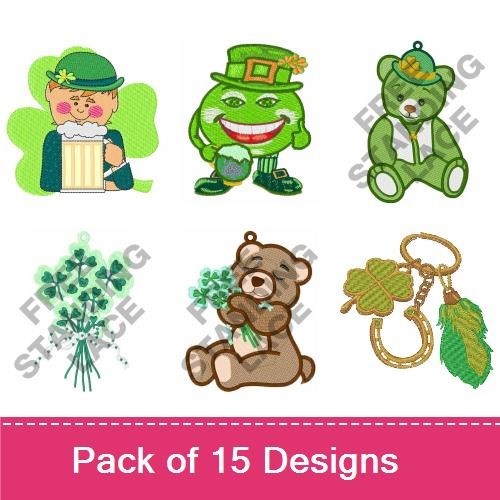 St. Patrick's Day Fun Embroidery Designs Bundle – Shamrock Glass, Lucky Irish Girl, Leprechaun & More (15 Designs)