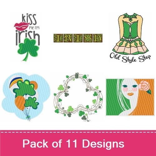 St. Patrick's Day Embroidery Designs Bundle – Drinks Well with Others, Lucky Irish Girl, Beer Glass & More (11 Designs)