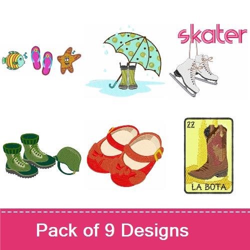 Footwear Embroidery Designs Bundle – Ballet Shoes, Cowboy Boot, Skater & More (9 Designs)