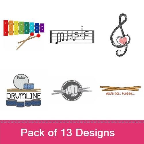 Musical Instruments Embroidery Designs Bundle – Musical Heart, Treble Clef, Xylophone & More (13 Designs)