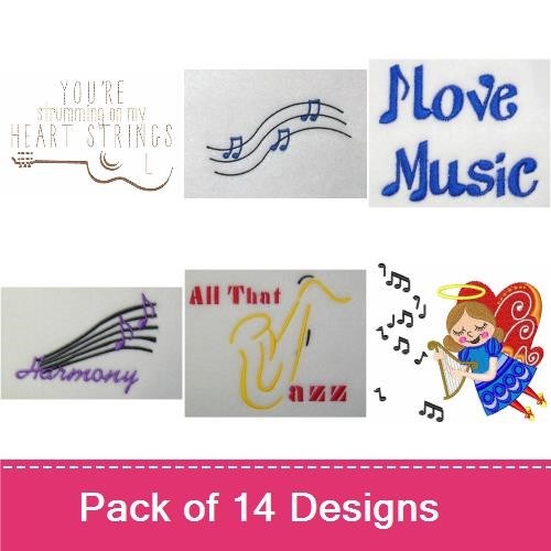 Music & Heart Embroidery Designs Bundle – Musical Heart, You with Heart, Love Music & More (14 Designs)