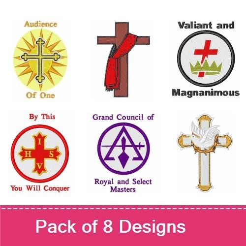 Christian Faith Symbols Embroidery Designs Bundle – Praying Man, Cross with Red Circle, Valiant and Magnanimous & More (7 Designs)