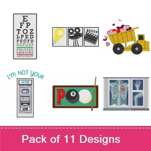 Everyday Activities Embroidery Designs Bundle – Camping Tent, Camping Lantern, Eye Test Chart & More (11 Designs)