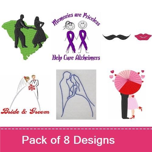 Romantic Couples Embroidery Designs Bundle – Couples Dancing, Bride and Groom, Wedding Kiss & More (8 Designs)