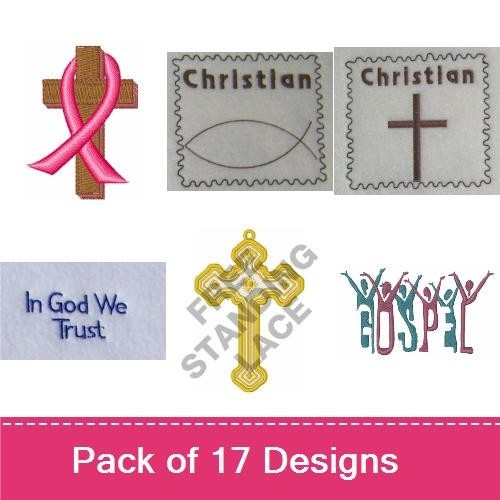 Christian Faith Embroidery Designs Bundle – Cross with Pink Ribbon, Dove of Peace, Easter Cross & More (17 Designs)