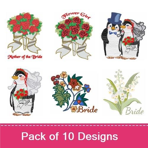 Wedding Celebration Embroidery Designs Bundle – Bridal Bouquet with Roses, Mother of the Bride, Flower Girl & More (10 Designs)