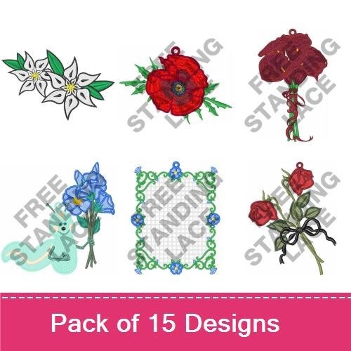 Floral & Nature Embroidery Designs Bundle – Flower Bouquet, Sunflower, Watering Can & More (15 Designs)