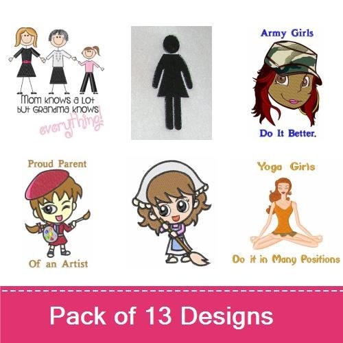Girls & Moms Embroidery Designs Bundle – Mom Knows a Lot, Grandma Knows Everything, & More (13 Designs)