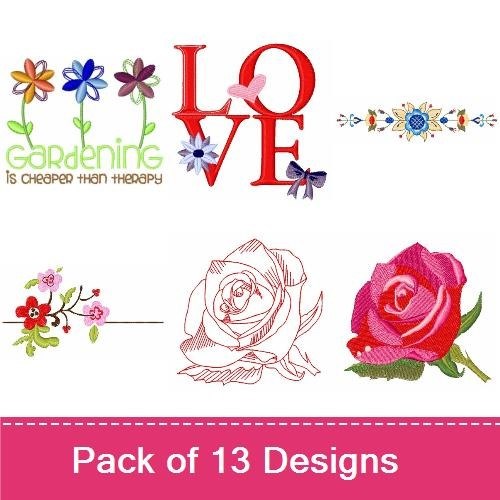 Pink Flowers & Redwork