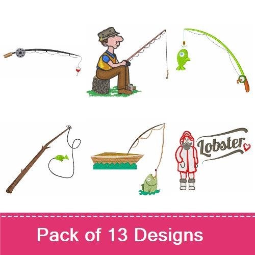 Fishing Fun Embroidery Designs Bundle – Peace Love Fishing, Daddy's Little Fishing Buddy, & More (13 Designs)