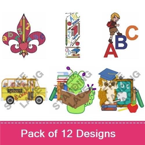 School-themed Embroidery Designs Bundle – ABC Hands, Frog Graduation, Penguin with Graduation Cap & More (12 Designs)