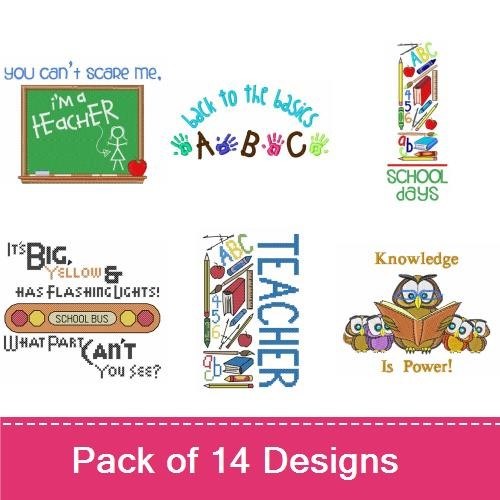 Back to School Teacher Embroidery Designs Bundle – Teaching Not Just a Job, Knowledge is Power, School Days & More (14 Designs)
