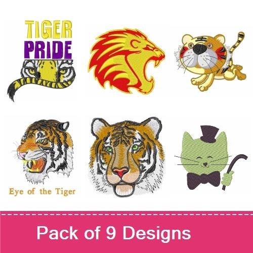 Tigers & Cozy Critters Embroidery Designs Bundle – Tiger Pride, Cute Tiger, Cozy Cat & More (9 Designs)