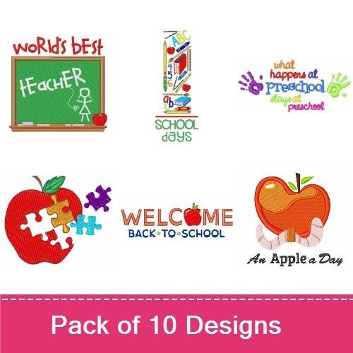Back to School Embroidery Designs Bundle – Apple with Puzzle Pieces, World's Best Teacher Chalkboard, School Days Sign & More (10 Designs)