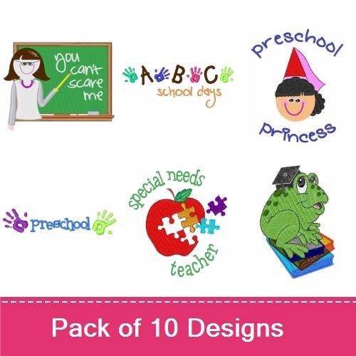 Back to School Embroidery Designs Bundle – Special Needs Teacher Apple, ABC School Days, Caterpillar & More (10 Designs)