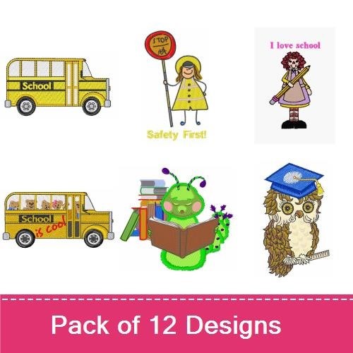 Back to School & Graduation Embroidery Designs Bundle – Proud Teacher Apple, School Bus, Graduation Cap & More (12 Designs)