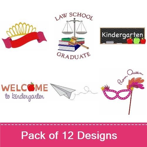 School and Achievement Embroidery Designs Bundle – Apple with Puzzle Pieces, Law School Graduate, Teacher is Making the World Better & More (12 Designs)