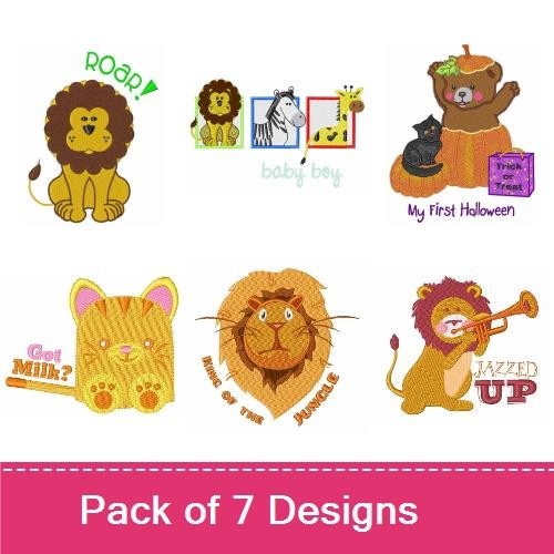Jungle Animals Embroidery Designs Bundle – Lion with Frames, Zebra with Frames, Giraffe with Frames & More (6 Designs)