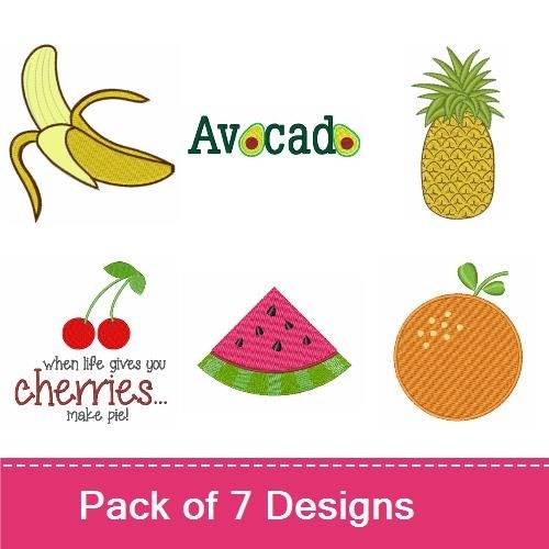 Fresh Fruits Embroidery Designs Bundle – Banana, Avocado, Pineapple, & More (7 Designs)