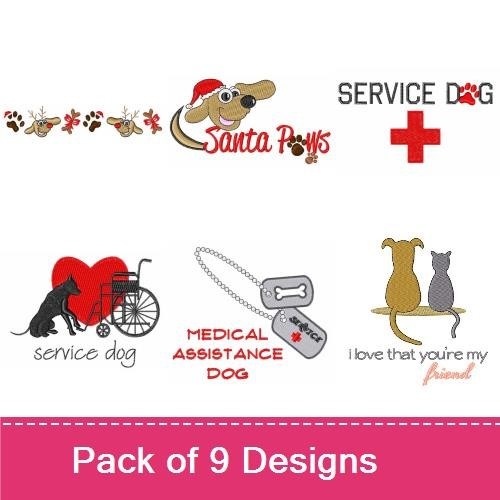Service Dog & Santa Paws Embroidery Bundle – Pet Themed Designs (9 Designs)