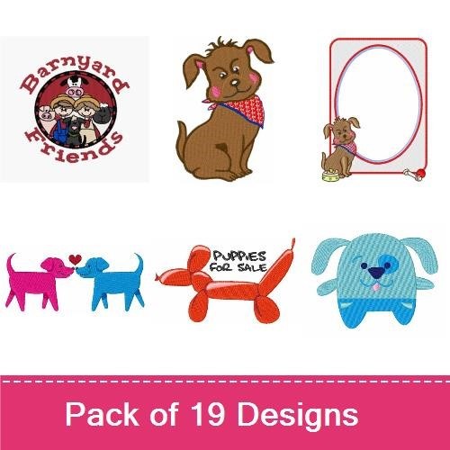 Dog Embroidery Bundle – Barnyard Friends & Puppy Designs (19 Designs)