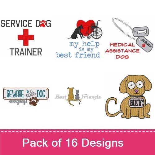 Service Dog & Medical Assistance Embroidery Bundle – Trainer & Friends (16 Designs)
