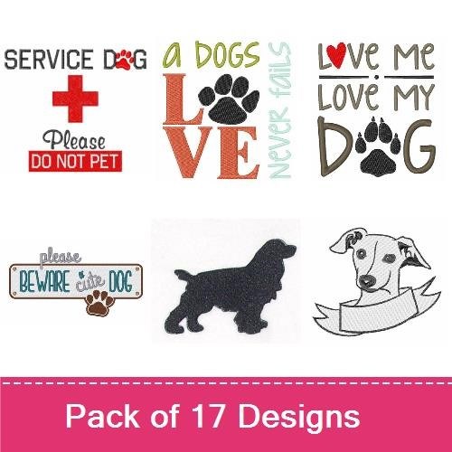 Service Dog & Love Dog Embroidery Bundle – Dog Themed Designs (17 Designs)