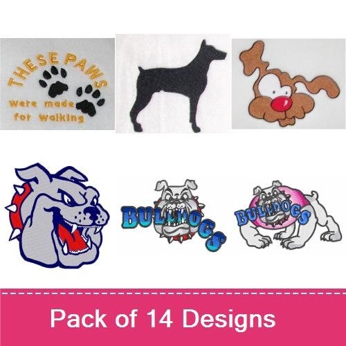 Dog & Bulldog Embroidery Bundle – Cartoon & Silhouette Designs (14 Designs)