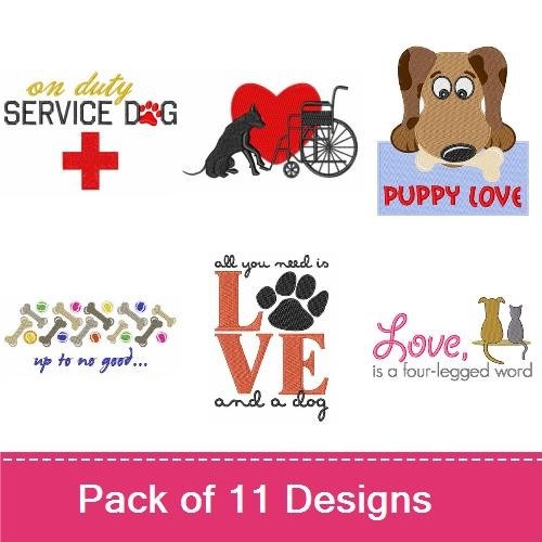 Dog Love & Service Design Embroidery Bundle – Heart & Paw Prints (11 Designs)