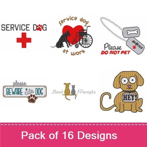 Service Dog Embroidery Bundle – Adorable Dog Signs (16 Designs)