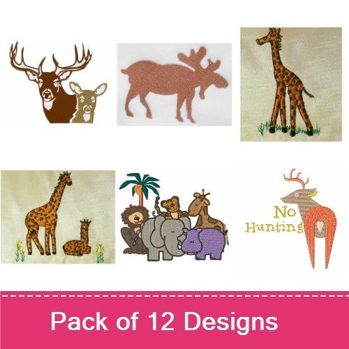 Wildlife Animals Embroidery Designs Bundle – Lion with Palm Tree, Baby Lion, Giraffe & More (12 Designs)
