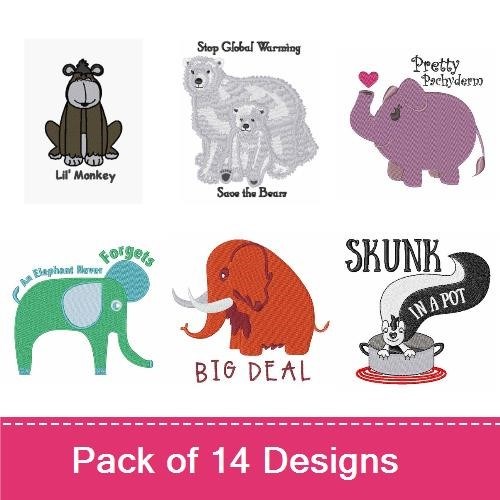 Cute Animal Friends Embroidery Designs Bundle – Deer with Fawn, Lil Monkey, Funky Monkey & More (14 Designs)