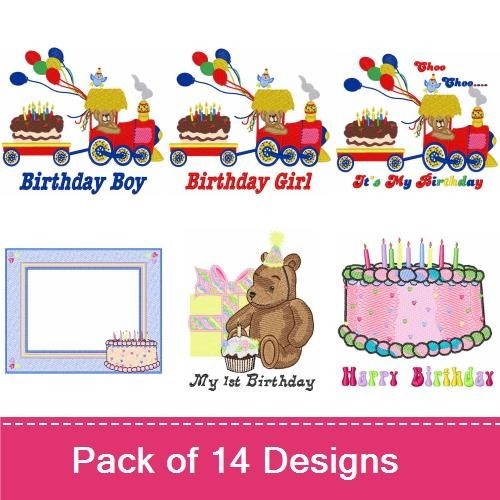 Birthday Celebration Embroidery Designs Bundle – Birthday Cupcake, Birthday Girl, Cake Eater & More (14 Designs)