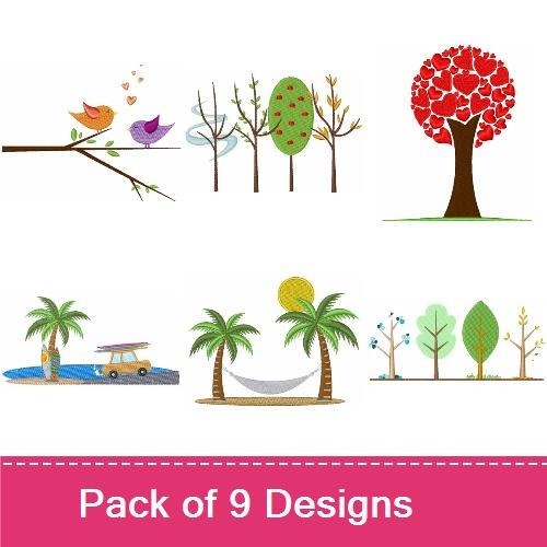 Nature-Inspired Embroidery Designs Bundle – Heart Tree, Tropical Palms, Swaying Palm Beach & More (9 Designs)