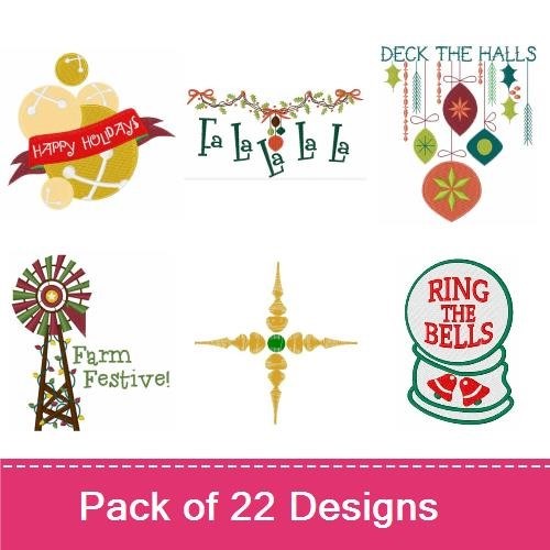 Festive Holiday Words & Characters Embroidery Designs Bundle – Merry Christmas Sign, Joy, Snowman & More (22 Designs)