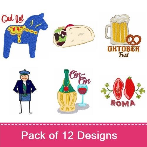 Cultural & Festive Embroidery Designs Bundle – Dala Horse, Oktoberfest, Santa & More (11 Designs)
